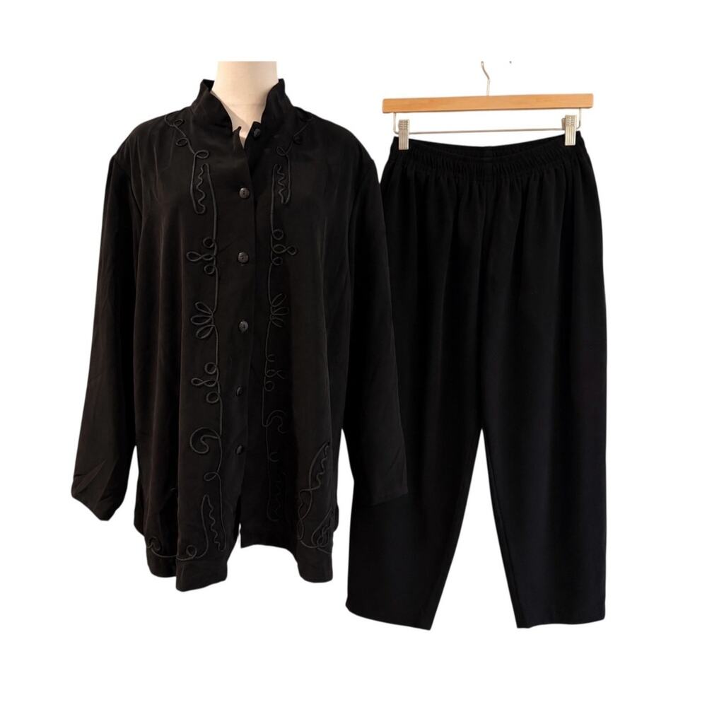 Vintage Maggie Sweet Black Embroidered 2 Piece Pant Set Women 2X Work Church